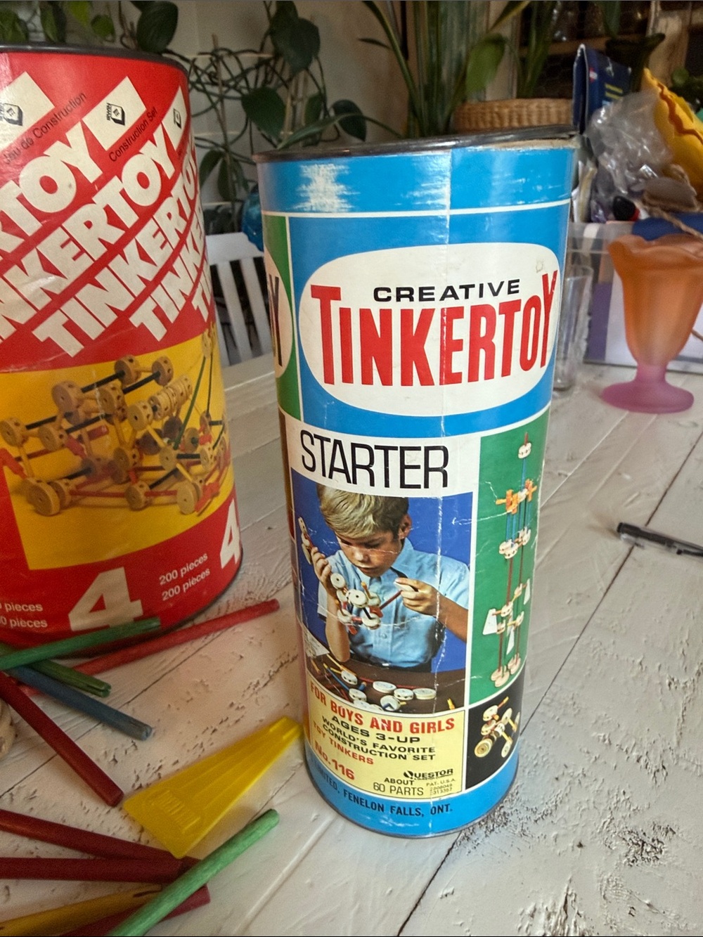 Vintage 70s Tinkertoy-Style Wooden Construction Set - Multicolor